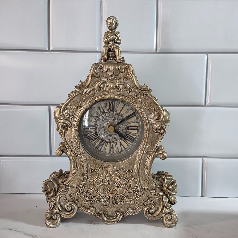 Beautiful Ornate Mantel Clock Louis XV Style replica design with Cherub